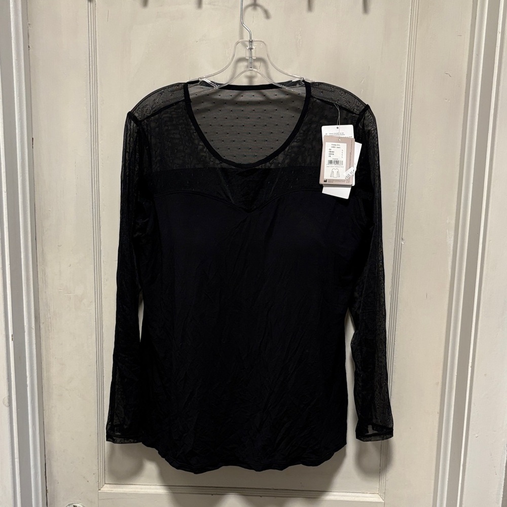 Amoeba Women's Black Sheer Yoke Long Sleeve Top Large